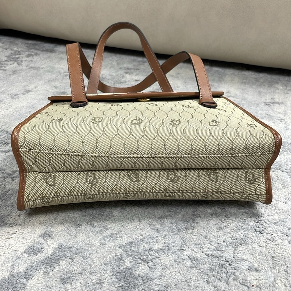 Vintage Christian Dior Honeycomb Flap Shoulder Bag Satchel Beige Designer - Picture 6 of 17